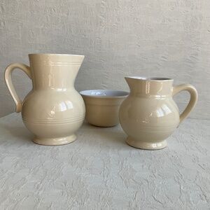 Emile Henry Le Poitier Créme Ivoire Serving Set Three (3) Pieces Pitchers & Bowl